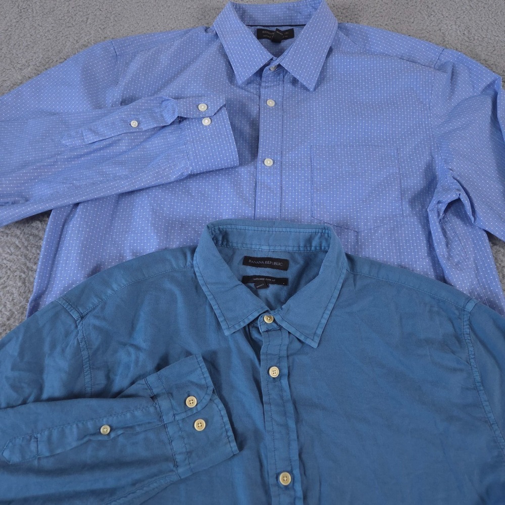 LOT OF 2 Banana Republic Shirt Mens‎ XL Untucked Slim Fit Tailored Geometric
